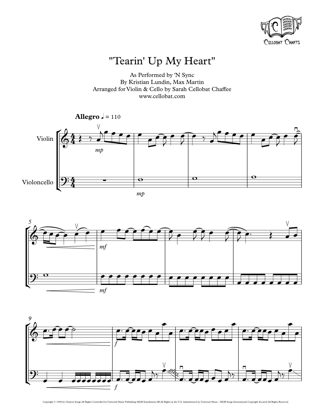 Tearin' Up My Heart (arr. Sarah Cellobat Chaffee)