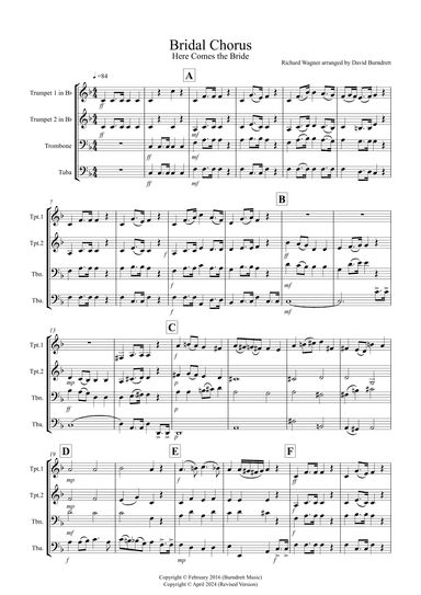 Bridal Chorus "Here comes the Bride" for Brass Quartet (arr. David Burndrett)