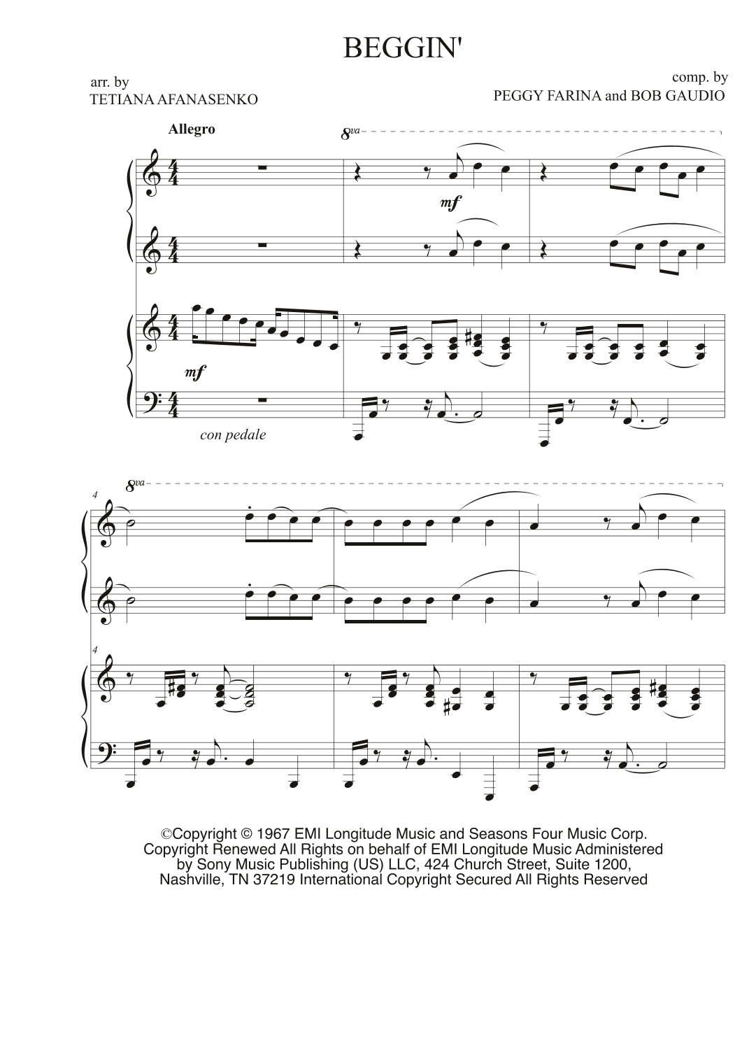 Beggin' (arr. Tetiana Afanasenko)