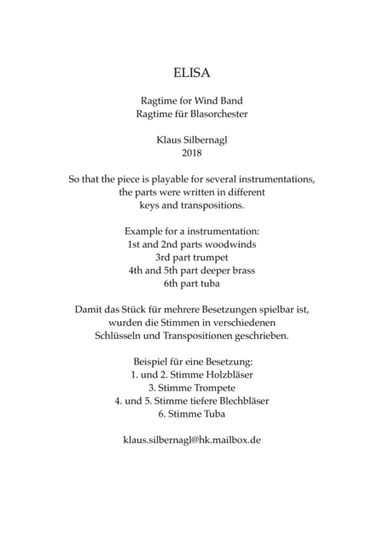 ELISA, Ragtime for Wind Band