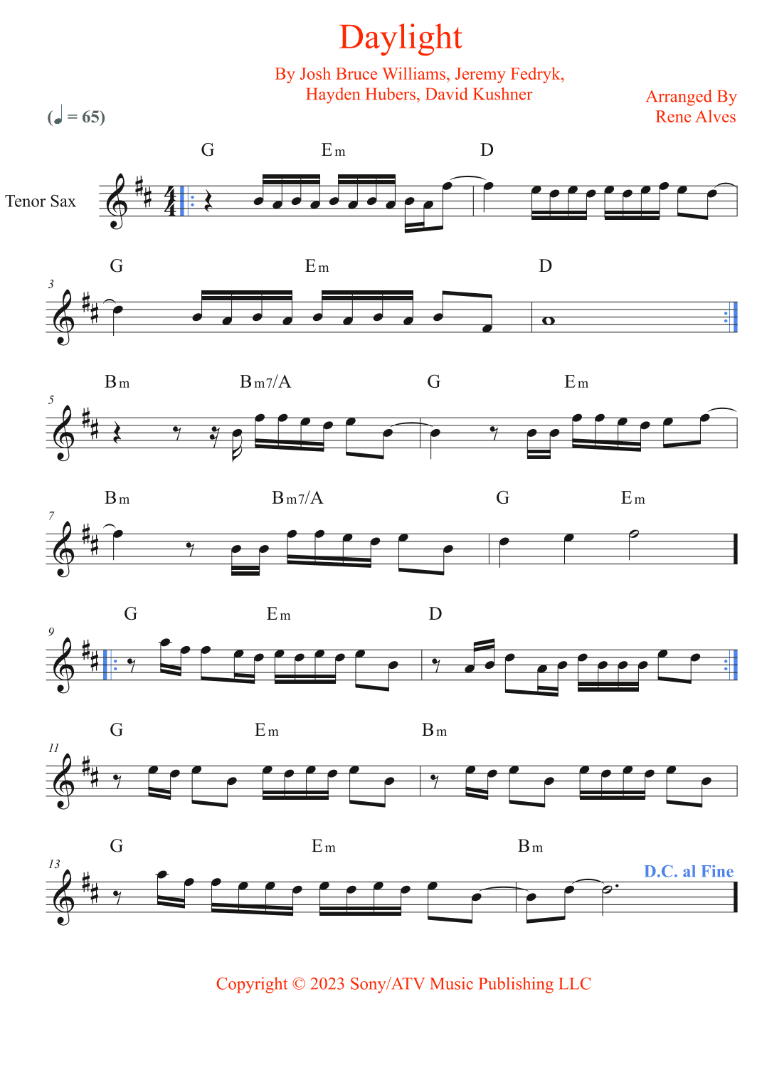Daylight (arr. Rene Alves)