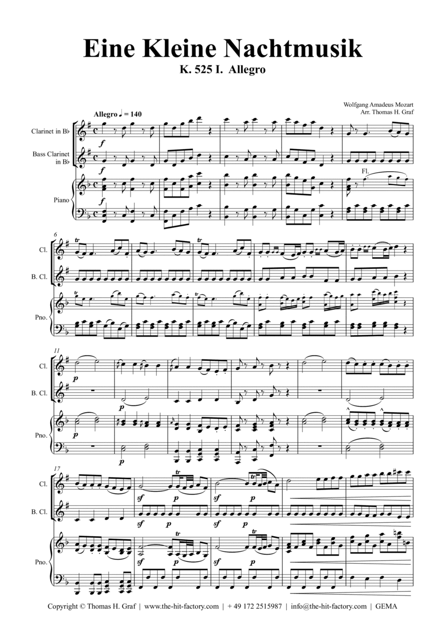 Eine Kleine Nachtmusik - Allegro - W.A. Mozart - Piano Trio Cl/BCl (arr. Thomas Graf)