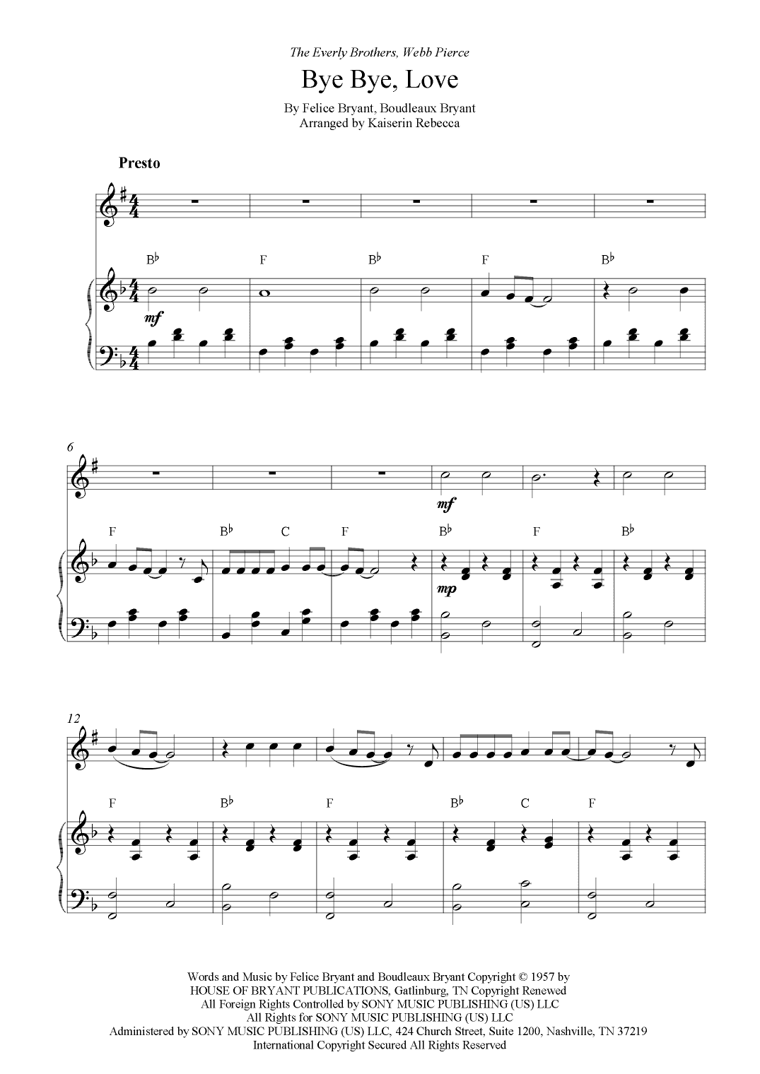 Bye Bye Love (arr. Kaiserin Rebecca)