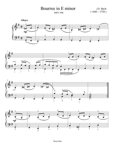 Bach Bourree in E minor BWV 996 (arr. Musictake)