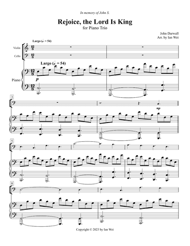 Rejoice, the Lord is King for Piano Trio (arr. Ian Wei)