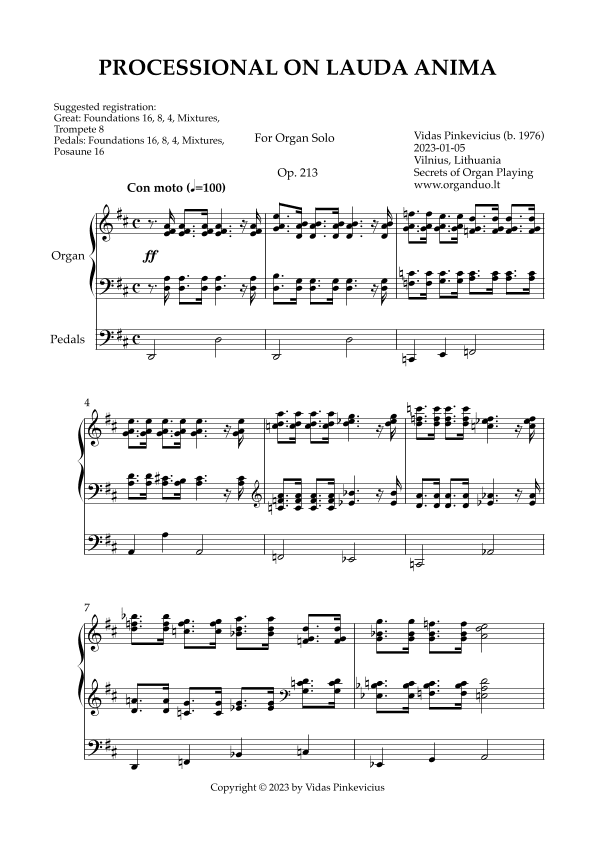 Processional on Lauda Anima, Op. 213 (Organ Solo) by Vidas Pinkevicius