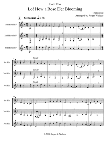 Lo! How a Rose E'er Blooming (Horn Trio) (arr. Roger Wallace)