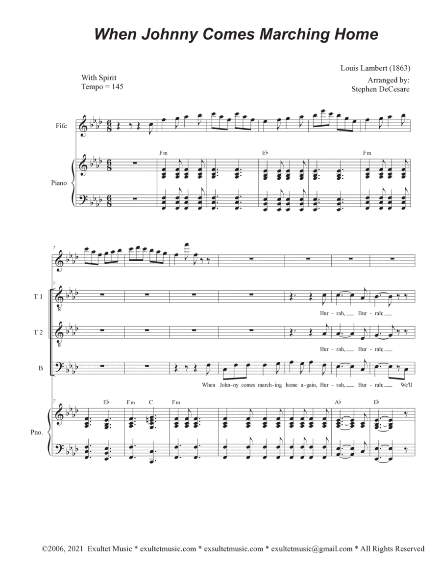When Johnny Comes Marching Home (Vocal Trio - (TTB) (arr. Stephen DeCesare)