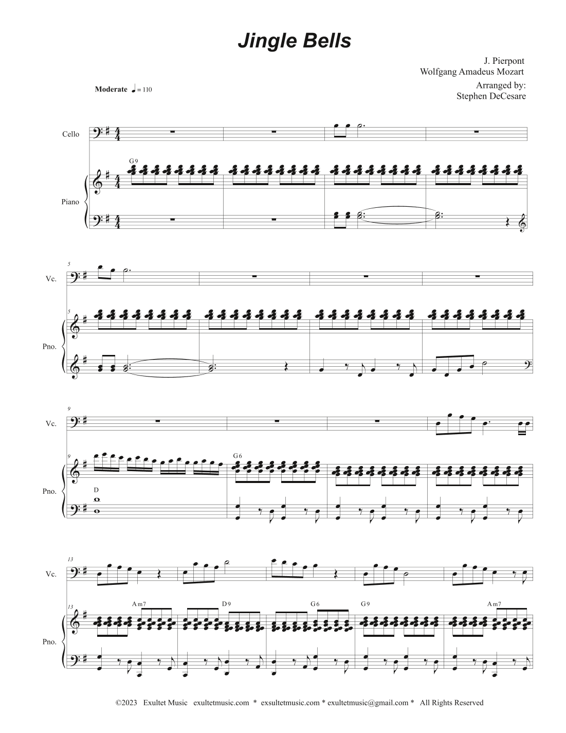 Jingle Bells (Cello solo and Piano) (arr. Stephen DeCesare)