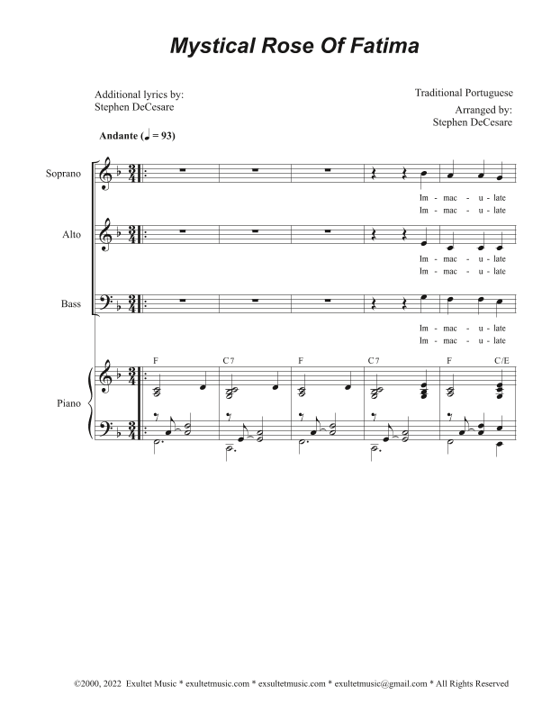 Mystical Rose Of Fatima (SAB) (arr. Stephen DeCesare)