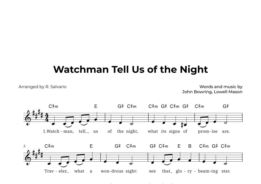 Watchman Tell Us of the Night (Key of C-Sharp Minor) (arr. R. Salvario)