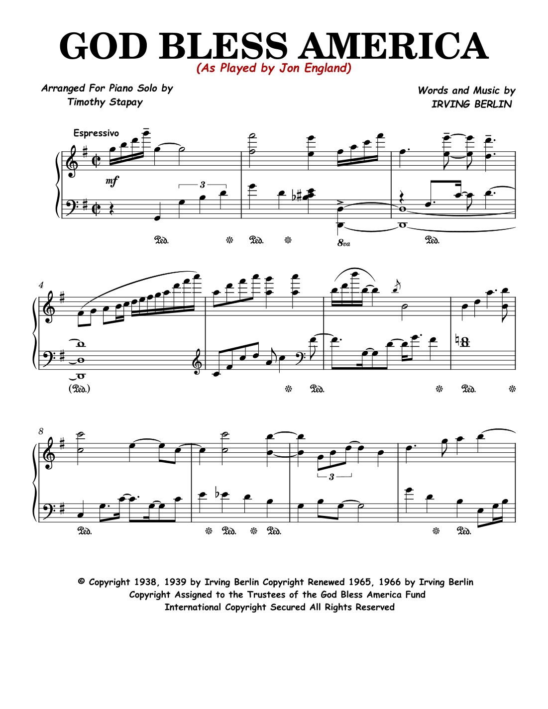 God Bless America ® (arr. Timothy Stapay/Jon England)