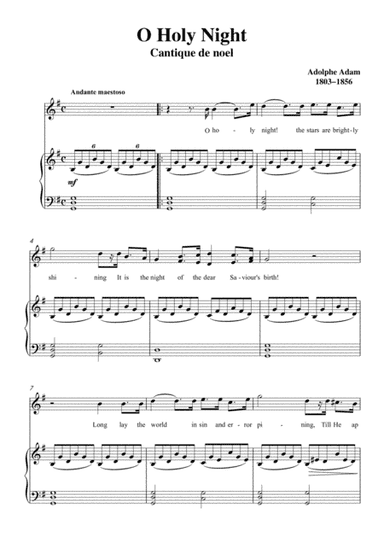 Adam-O Holy night in G Major, for Voice and Piano (arr. MPS)