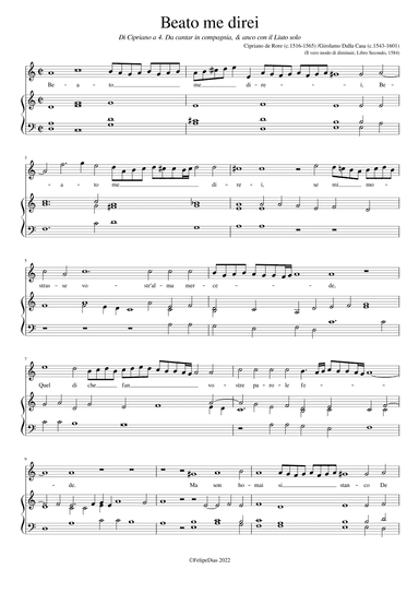 Beato me direi (with divisions by Girolamo Dalla Casa) (arr. Early Music Scores)