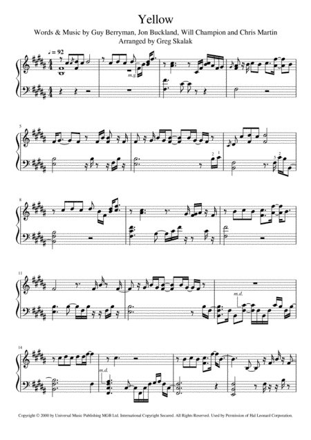 Yellow (arr. Greg Skalak)
