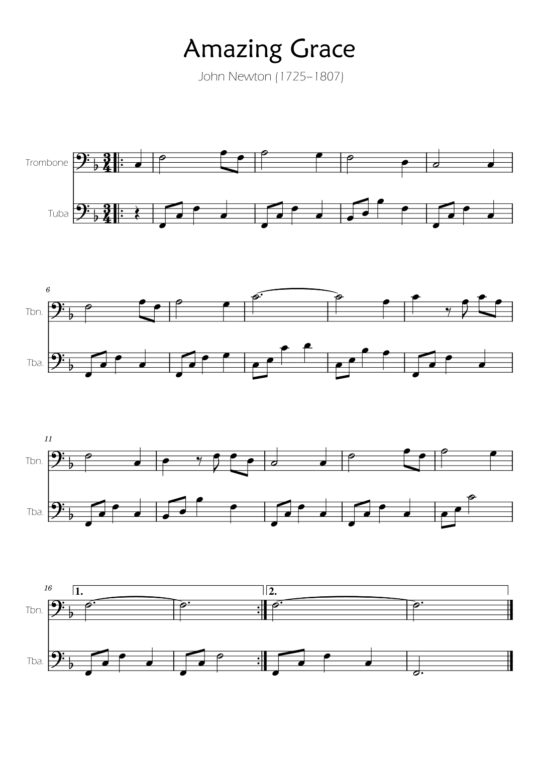 Amazing Grace - Trombone and Tuba Duet (arr. Ygor Nunes)