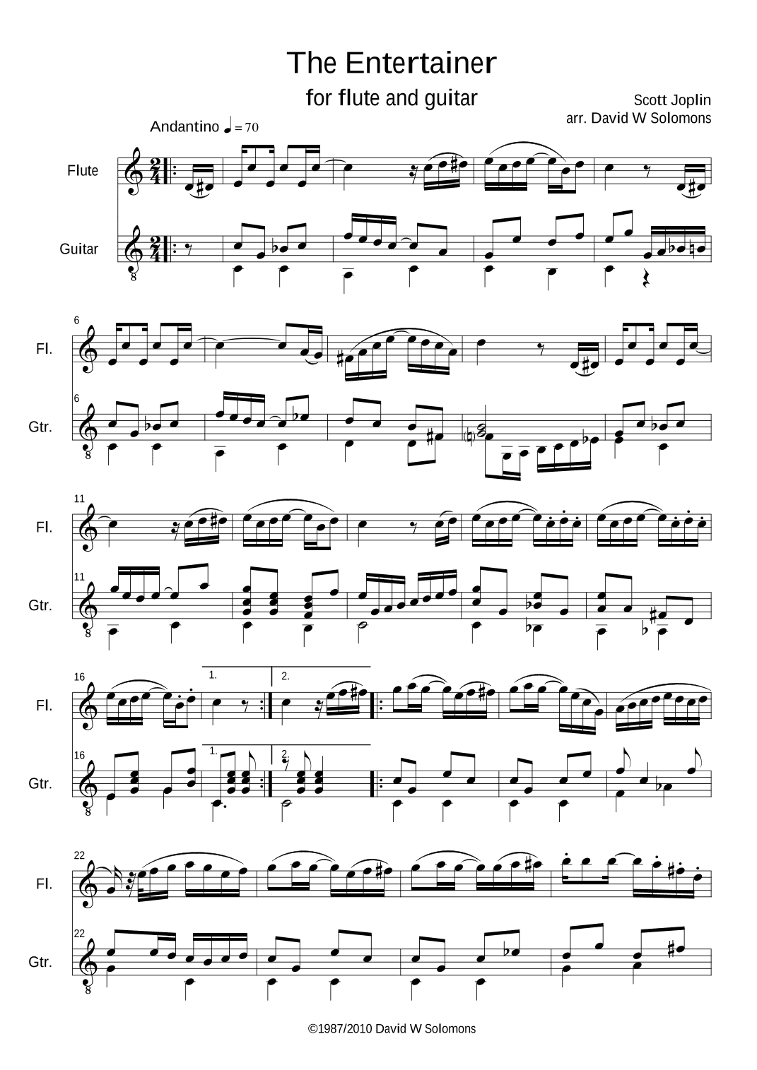 The Entertainer for flute and guitar duo (arr. David Warin Solomons)
