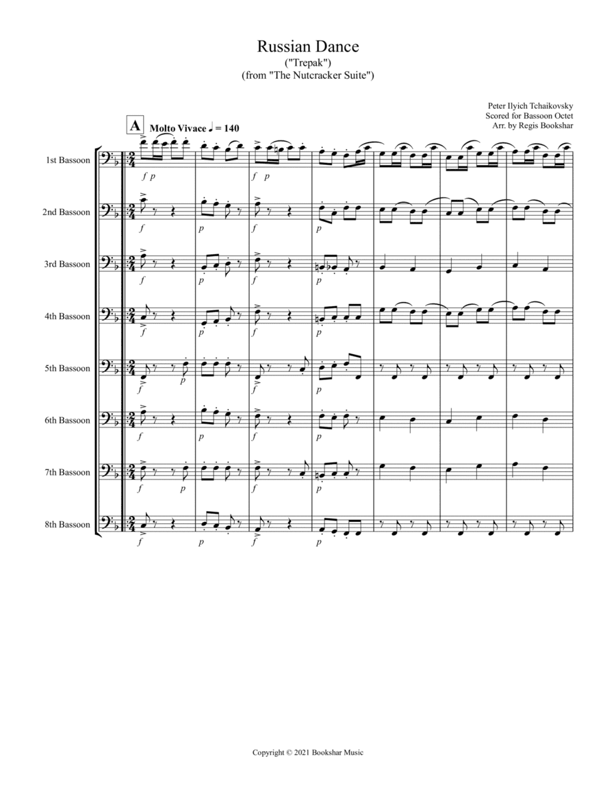 Russian Dance ("Trepak") (from "The Nutcracker Suite") (F) (Bassoon Octet) (arr. Regis Bookshar)