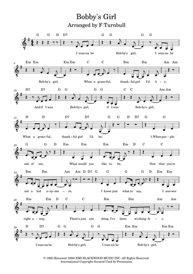 Bobby's Girl (arr. F Turnbull)