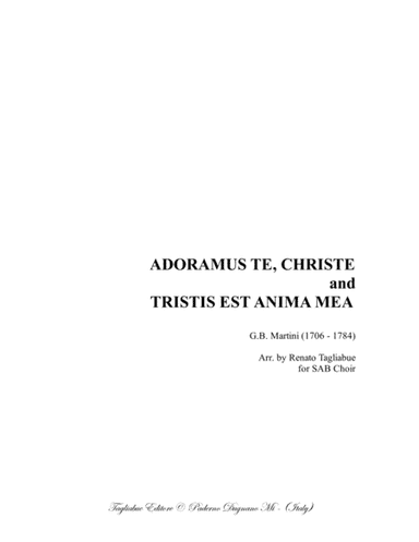 ADORAMUS TE CHRISTE and TRISTIS EST ANIMA MEA - Arr. for SAB Choir (arr. Renato Tagliabue)