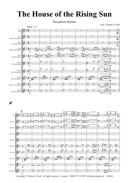 The house of the rising sun - Folk Song - Saxophone Quintet (arr. Thomas H. Graf)