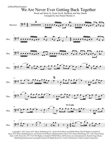 We Are Never Ever Getting Back Together (arr. Jose Daniel Morales A.)