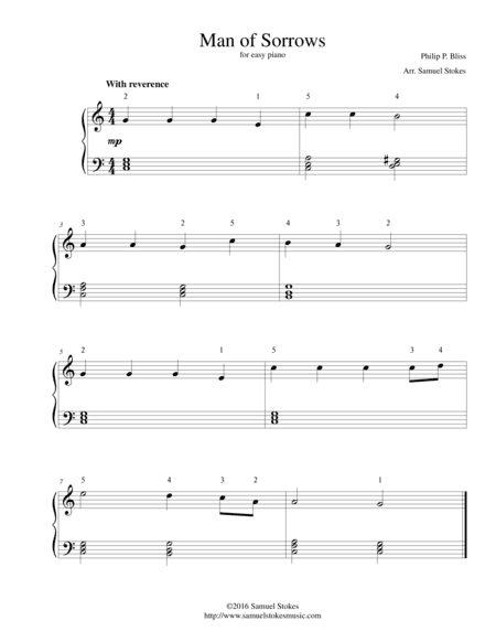 Man of Sorrows (Hallelujah, What a Savior) - for easy piano (arr. Samuel Stokes)