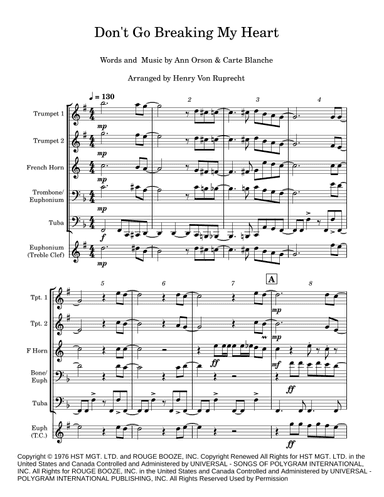 Don't Go Breaking My Heart (arr. Henry Von Ruprecht)