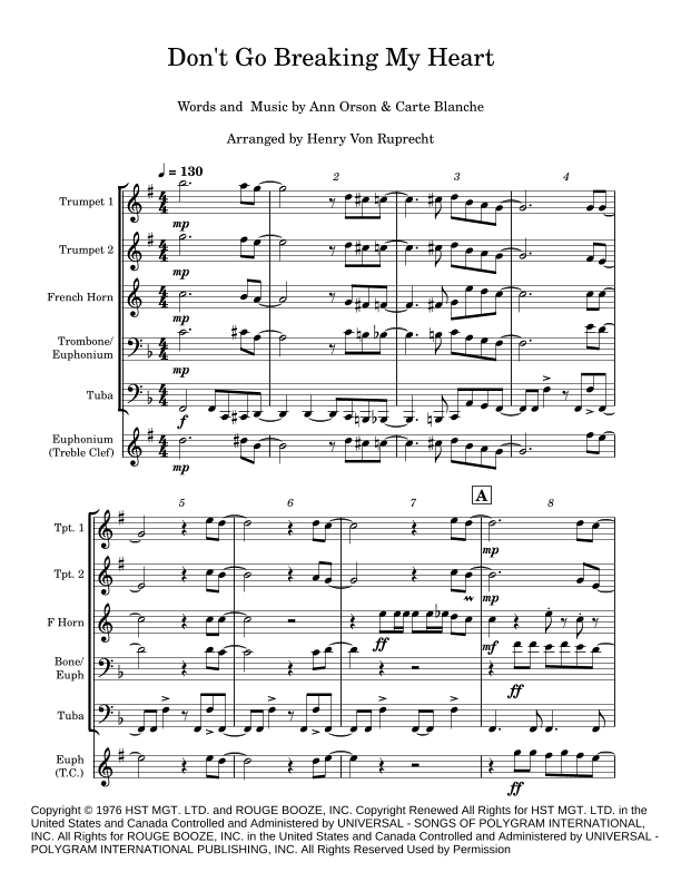 Don't Go Breaking My Heart (arr. Henry Von Ruprecht)