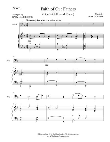 FAITH OF OUR FATHERS (Duet – Cello and Piano/Score and Parts) (arr. Gary Lanier)