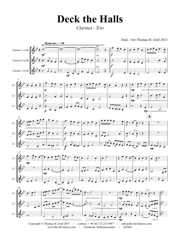 Deck the halls - Christmas Carol Polyphonic - Clarinet Trio (arr. Thomas Graf)