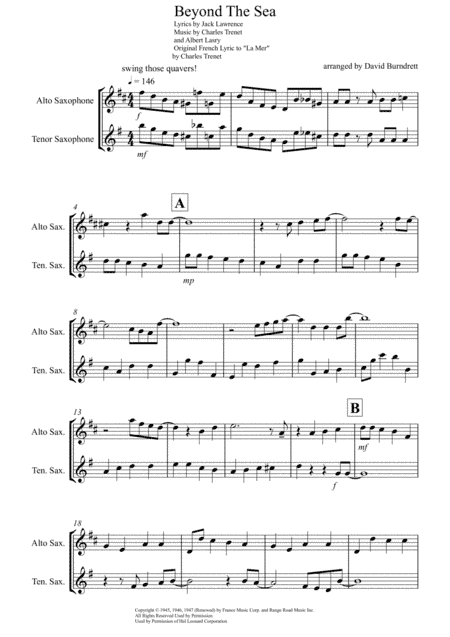 Beyond The Sea (arr. David Burndrett)