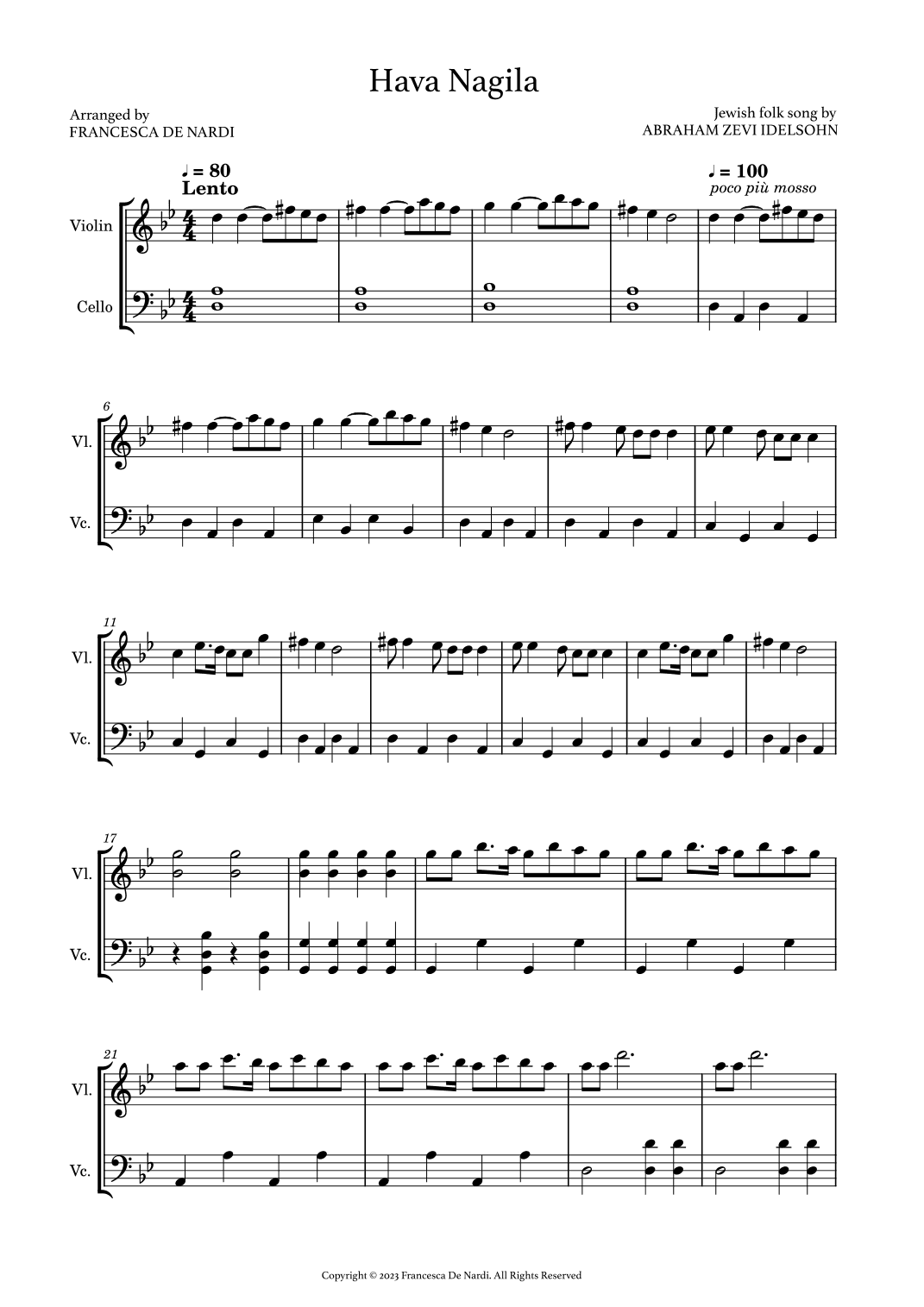 Hava Nagila (arr. Francesca De Nardi)