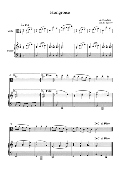 Hongroise, Adolphe-Charles Adam, For Viola & Piano (arr. Eugene Egorov)