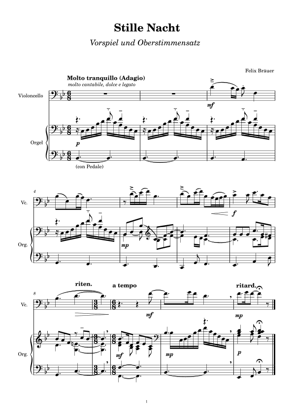 "Stille Nacht" (Vorspiel und Satz mit Oberstimme für Violoncello)