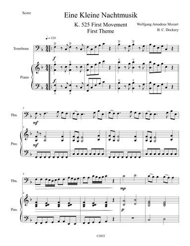 Eine Kleine Nachtmusik (A Little Night Music) for Trombone Solo with Piano Accompaniment (arr. B. C. Dockery)