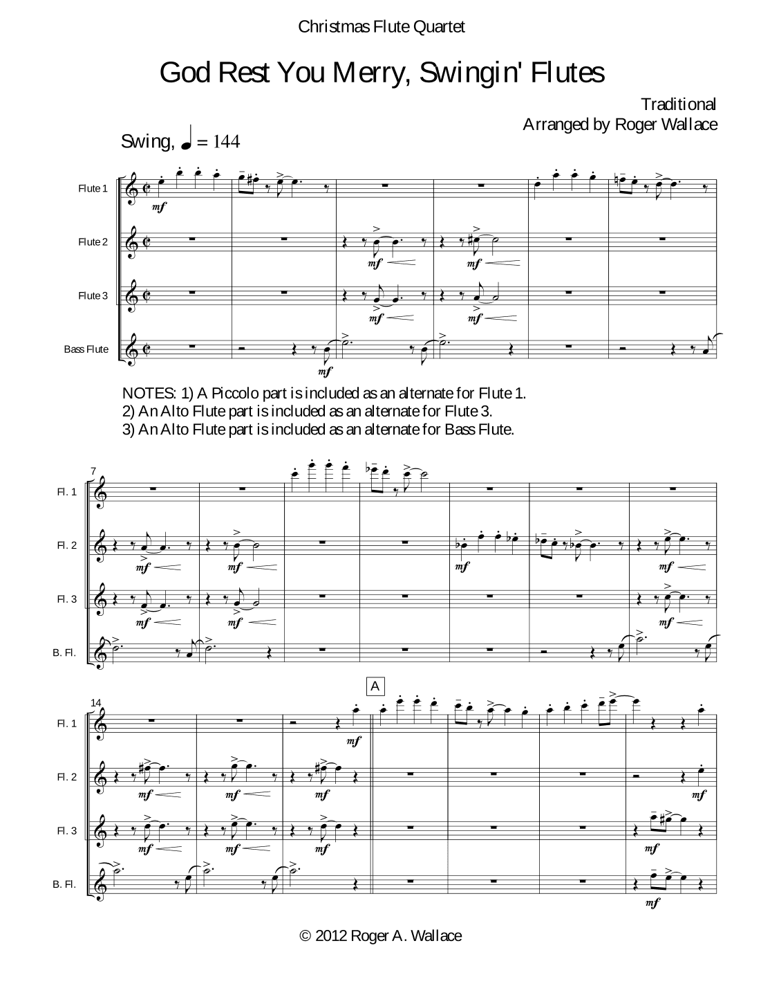 God Rest You Merry, Gentlemen (Flute Quartet) (arr. Roger Wallace)