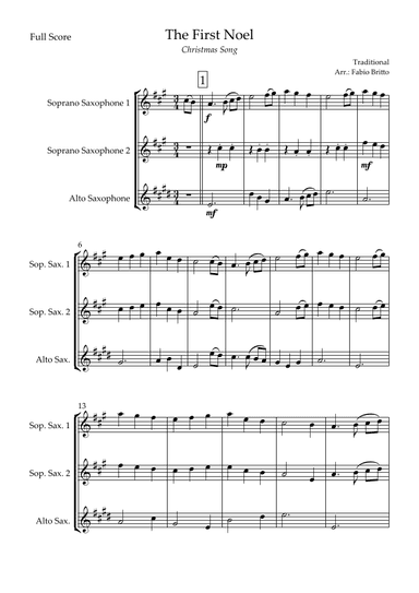 The First Noel (Christmas Song) for Saxophone Trio (arr. Fabio Britto)