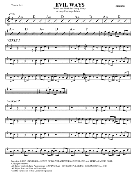 Evil Ways (arr. Jorge Juárez)
