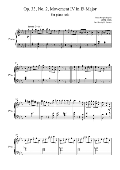 Haydn's Joke Quartet for Piano Solo (arr. Bobby R. Barnes)
