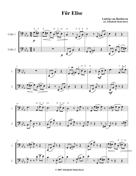 Für Elise for cello duo (arr. Elizabeth Skola Davis)