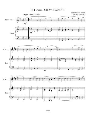O Come All Ye Faithful (tenor sax solo) with optional piano accompaniment (arr. B C Dockery)