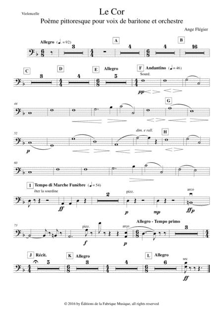Ange Flégier: Le Cor for bass voice and orchestra, violoncello part (arr. Musik Fabrik Music Publishing)