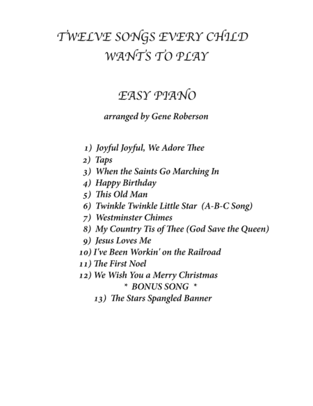 Twelve Easy Songs for Children  Easy Piano (arr. arr. by Gene Roberson)