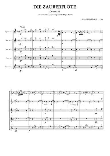 Overture from the opera "The Magic Flute" for Saxophone Quintet (arr. Diego Marani)