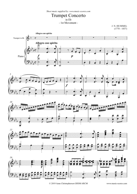 Hummel: Allegro con Spirito in Eb for Bb Trumpet (arr. Anne L Christopherson GRSM ARCM)
