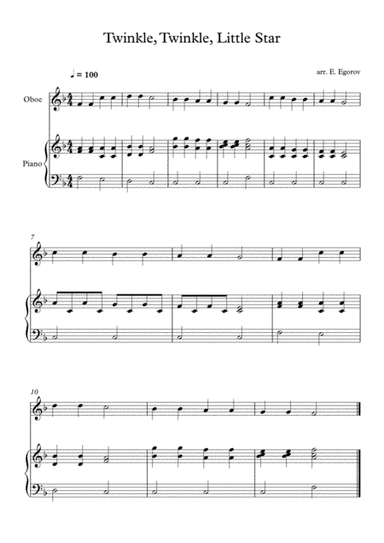 Twinkle, Twinkle, Little Star, For Oboe & Piano
