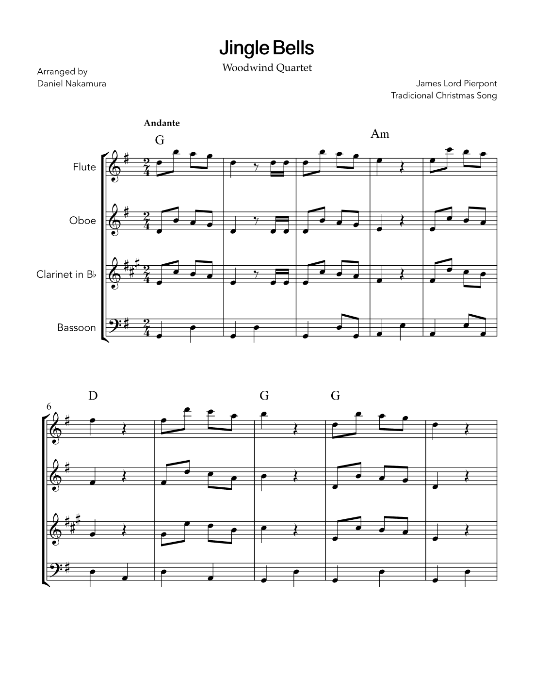 Jingle Bells (for woodwind quartet) (arr. Daniel Nakamura)