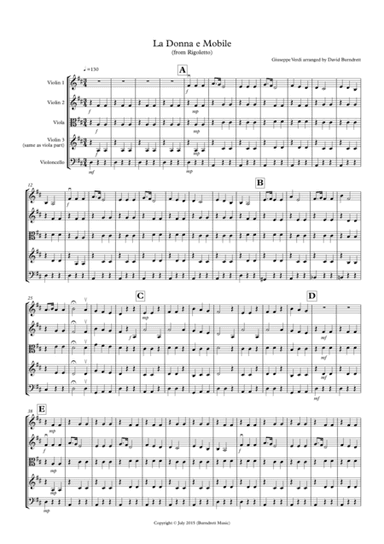 La Donna e Mobile (from Rigoletto) for String Quartet (arr. David Burndrett)