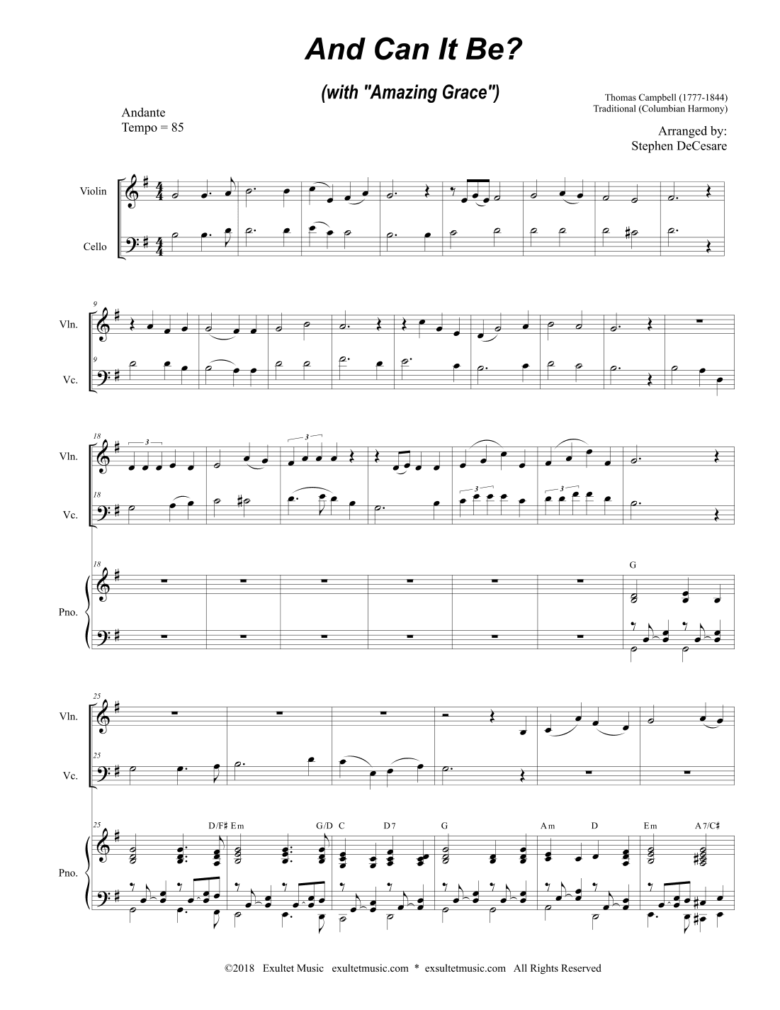 And Can It Be? (with "Amazing Grace") (Duet for Violin and Cello) (arr. Stephen DeCesare)